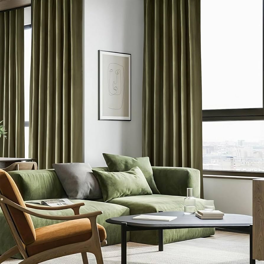 Amazon.com: Topfinel Olive Green Velvet Curtains 108 Inches Long